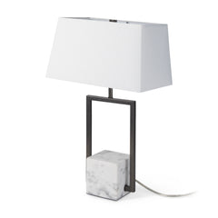 Peyton Black/White Metal Cube and Shade Table Lamp with Marble - Ornate Home