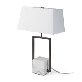 Peyton Black/White Metal Cube and Shade Table Lamp with Marble - Ornate Home