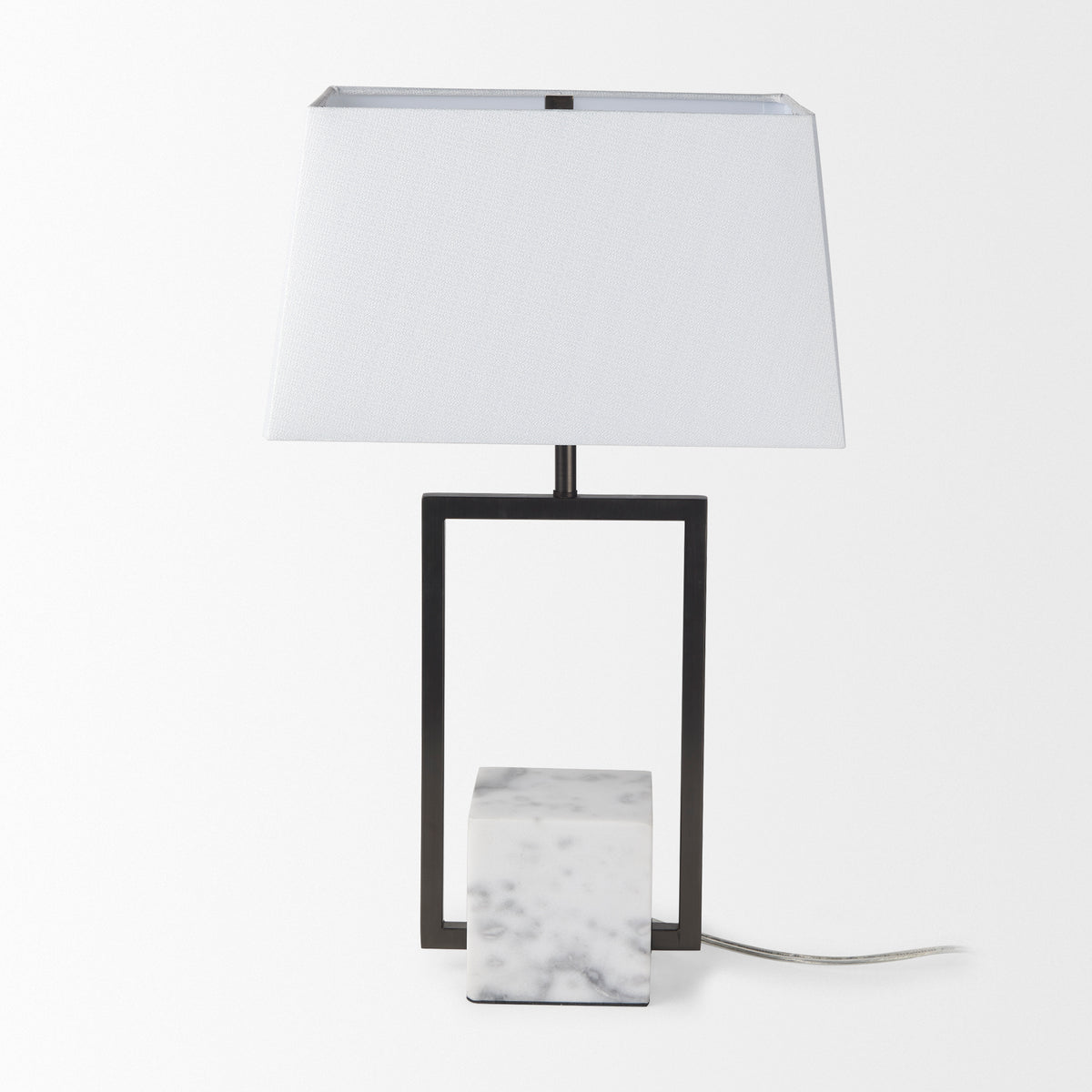 Peyton Black/White Metal Cube and Shade Table Lamp with Marble - Ornate Home