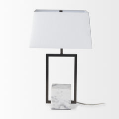 Peyton Black/White Metal Cube and Shade Table Lamp with Marble - Ornate Home