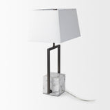Peyton Black/White Metal Cube and Shade Table Lamp with Marble - Ornate Home