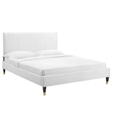 Peyton White Performance Velvet Full Platform Bed - 81.5x61.5" - Ornate Home
