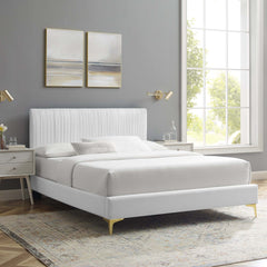 Peyton White Performance Velvet Full Platform Bed - 81.5x61.5x41.5" - Ornate Home