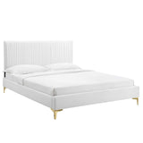 Peyton White Performance Velvet Full Platform Bed - 81.5x61.5x41.5" - Ornate Home