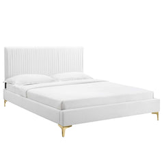 Peyton White Performance Velvet Full Platform Bed - 81.5x61.5x41.5" - Ornate Home