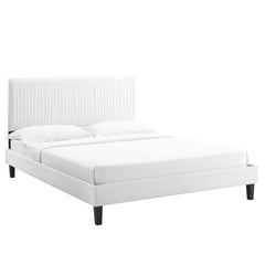 Peyton White Performance Velvet Full Platform Bed - 81.5x62" - Ornate Home
