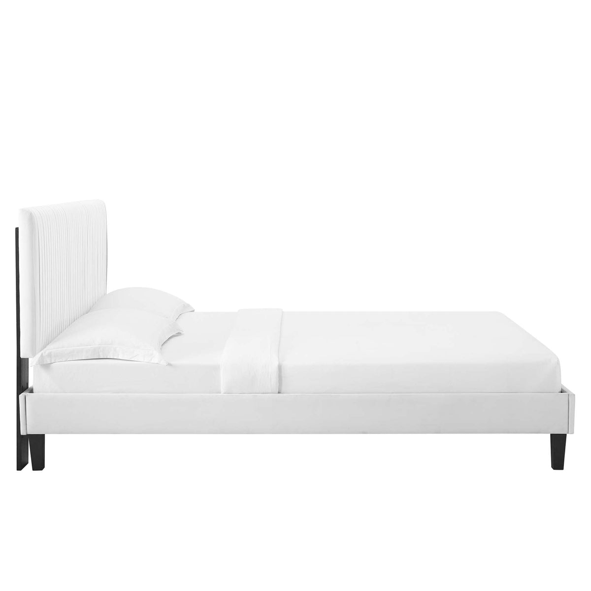 Peyton White Performance Velvet Full Platform Bed - 81.5x62" - Ornate Home