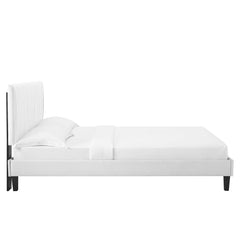 Peyton White Performance Velvet Full Platform Bed - 81.5x62" - Ornate Home