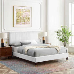 Peyton White Performance Velvet Queen Platform Bed - 87x63.5x41.5" - Ornate Home
