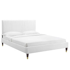 Peyton White Performance Velvet Queen Platform Bed - 87x63.5x41.5" - Ornate Home