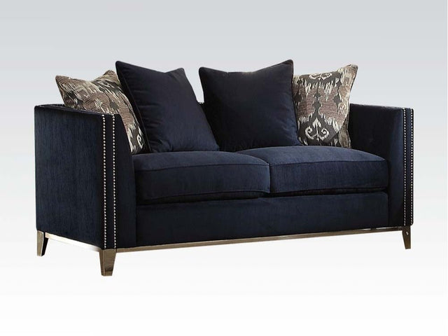 Phaedra Loveseat with 4 Pillows in Blue Fabric - Ornate Home