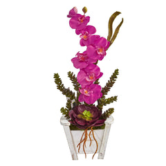 Phalaenopsis Orchid & Succulent Artificial Arrangement in Chair Planter - Ornate Home