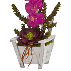 Phalaenopsis Orchid & Succulent Artificial Arrangement in Chair Planter - Ornate Home