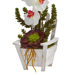 Phalaenopsis Orchid & Succulent Artificial Arrangement in Chair Planter - Ornate Home