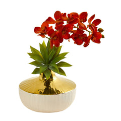 Phalaenopsis Orchid and Agave Artificial Arrangement in Vase - Ornate Home