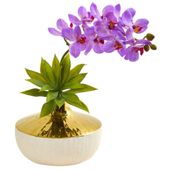 Phalaenopsis Orchid and Agave Artificial Arrangement in Vase - Ornate Home
