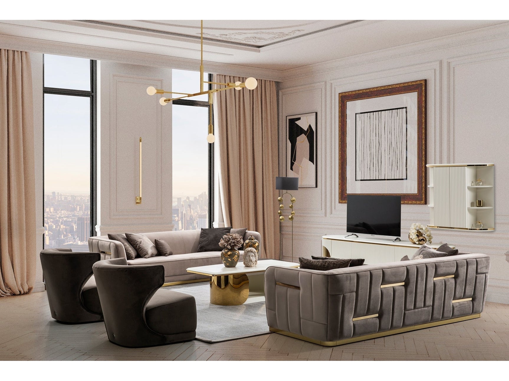 Phantom Gray Velvet & Gold Living Room Set / 2pc - Ornate Home