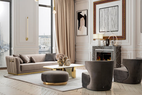 Phantom Gray Velvet & Gold Stationary Loveseat - Ornate Home