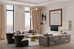 Phantom Gray Velvet & Gold Stationary Loveseat - Ornate Home