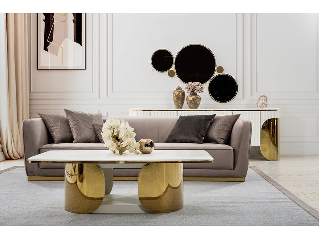 Phantom Gray Velvet & Gold Stationary Sofa - Ornate Home