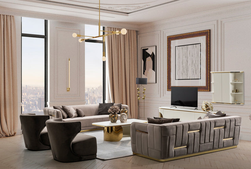 Phantom Gray Velvet & Gold Living Room Set / 2pc - Ornate Home