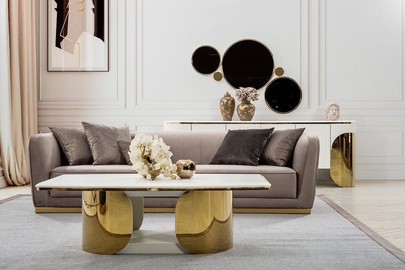Phantom Gray Velvet & Gold Living Room Set / 4pc - Ornate Home