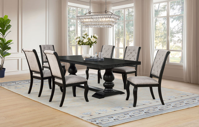 Phelps Tan/Distressed Noir 7-piece Rectangular Dining Table Set - Ornate Home