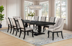 Phelps Tan/Distressed Noir 9-piece Rectangular Dining Table Set - Ornate Home