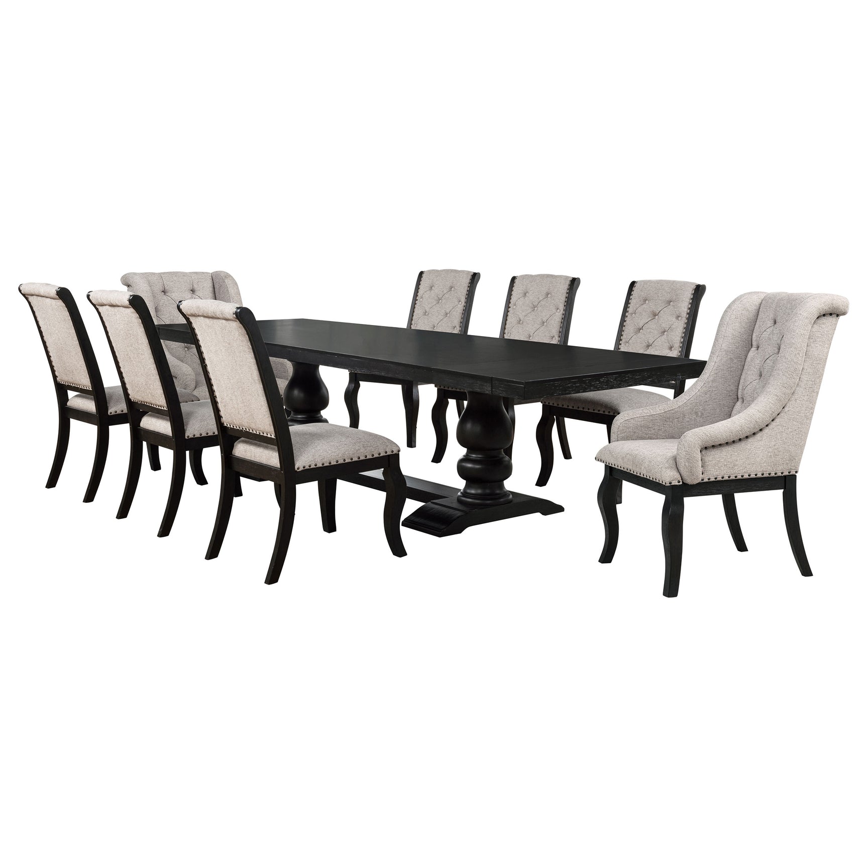 Phelps Tan/Distressed Noir 9-piece Rectangular Dining Table Set - Ornate Home