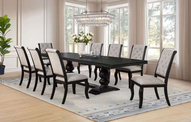 Phelps Tan/Distressed Noir 9-piece Rectangular Dining Table Set - Ornate Home