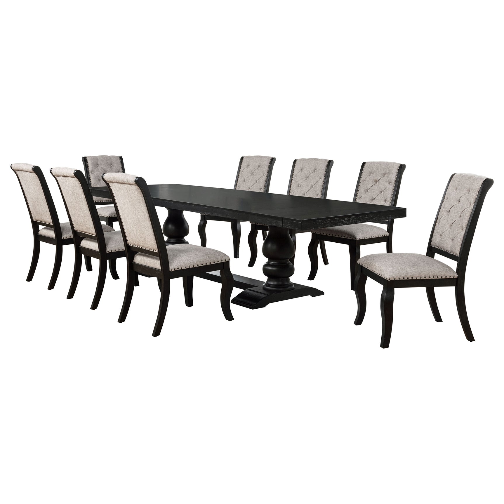 Phelps Tan/Distressed Noir 9-piece Rectangular Dining Table Set - Ornate Home