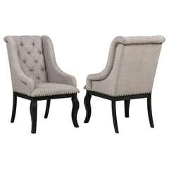 Phelps Tan Distressed Noir Upholstered Dining Arm Chair (Set of 2) - Ornate Home