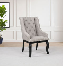 Phelps Tan Distressed Noir Upholstered Dining Arm Chair (Set of 2) - Ornate Home