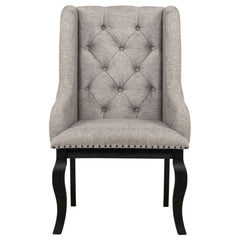 Phelps Tan Distressed Noir Upholstered Dining Arm Chair (Set of 2) - Ornate Home