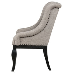 Phelps Tan Distressed Noir Upholstered Dining Arm Chair (Set of 2) - Ornate Home