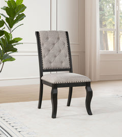 Phelps Tan Distressed Noir Upholstered Dining Side Chair (Set of 2) - Ornate Home