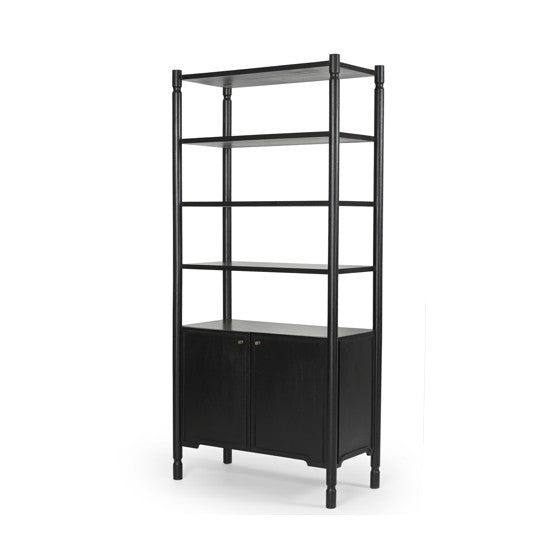Phil Black Wood 2 Door 3 Shelves Open Shelving Unit - Ornate Home