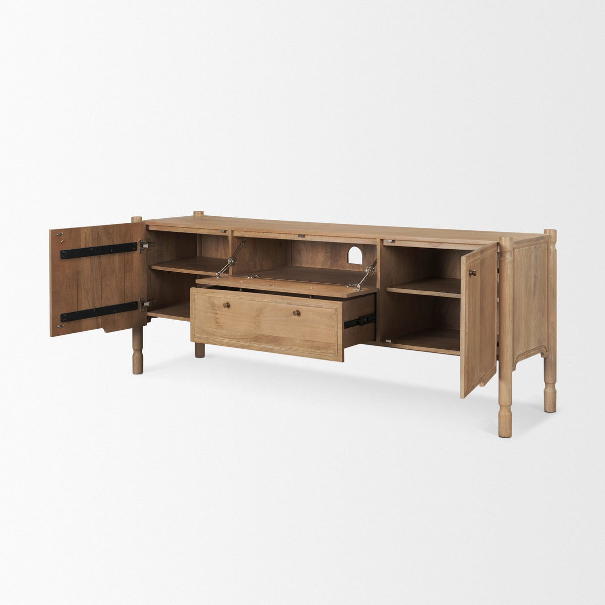 Phil Light Brown Wood 2 Door 1 Drawer with Pull Down Media Console - Ornate Home