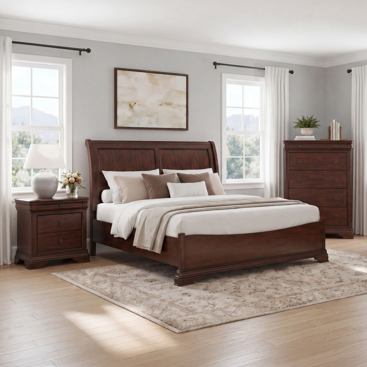 Phillipe Cherry 3-Piece King Bedroom Set - Ornate Home