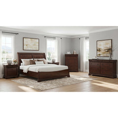 Phillipe Cherry 5-Piece Queen Bedroom Set with 2 Nightstands, Dresser & Chest - Ornate Home