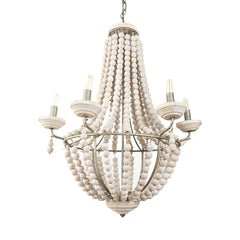 Phillum Silver/White Metal Chassis and Wood Beaded Six Bulb Chandelier - Ornate Home