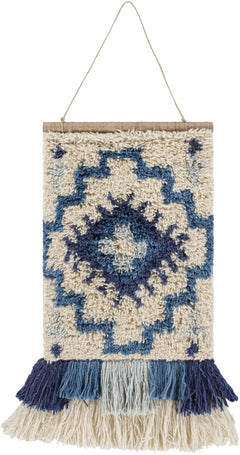 Philomont Ivory and Blue Geometric Wall Hanging - Clearance - Ornate Home