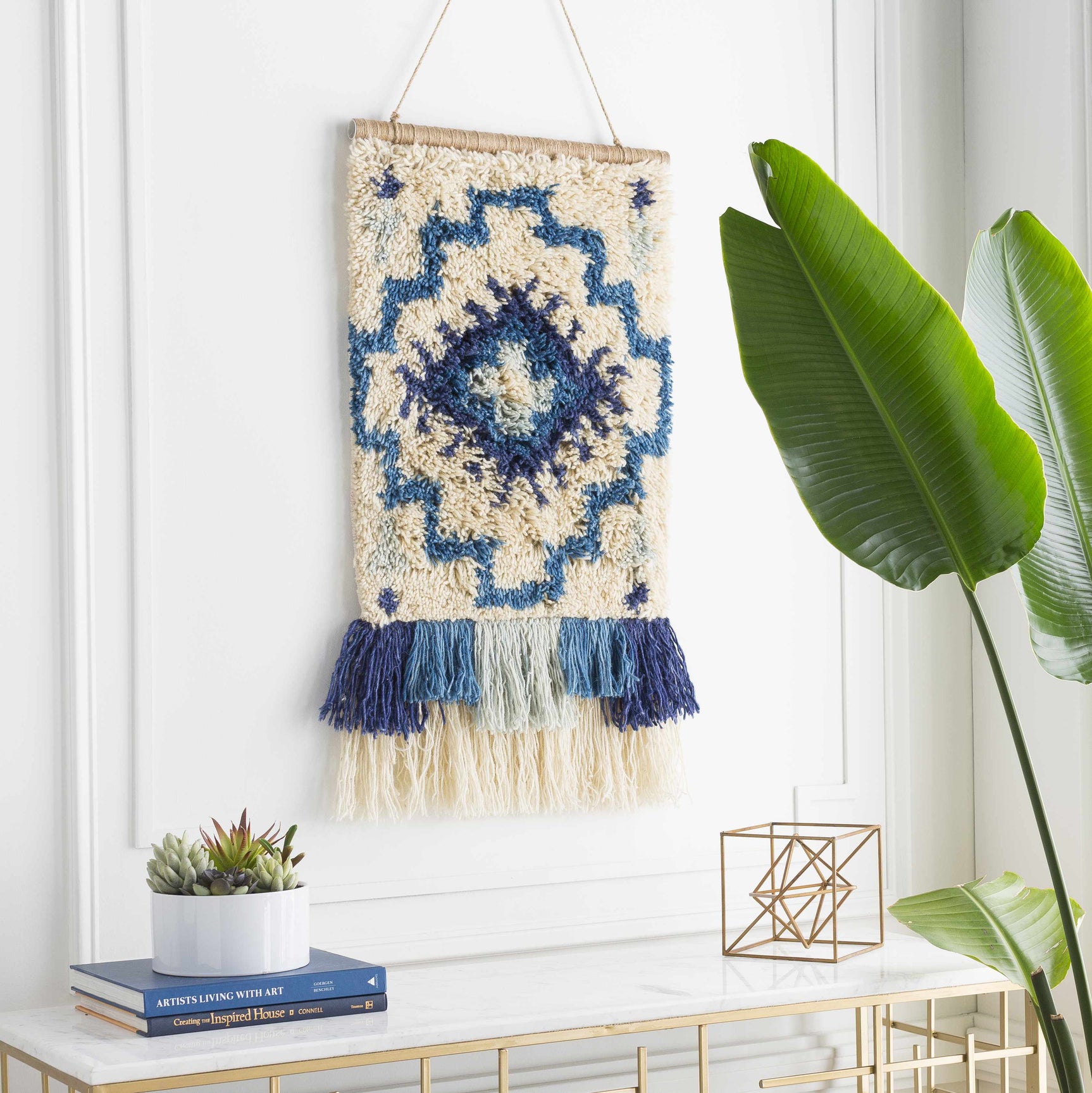 Philomont Ivory and Blue Geometric Wall Hanging - Ornate Home