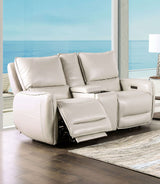 Phineas Beige Power Top Grain Leather Match Reclining Sofa & Loveseat - Ornate Home