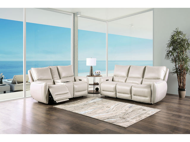 Phineas Beige Power Top Grain Leather Match Reclining Sofa & Loveseat - Ornate Home