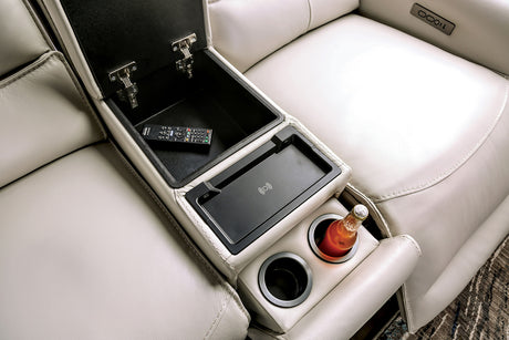 Phineas Beige Power Top Grain Leather Match Reclining Sofa & Loveseat - Ornate Home