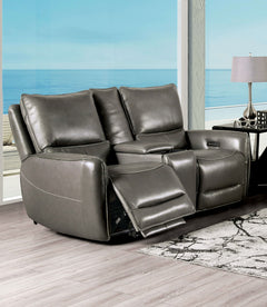Phineas Gray Power Top Grain Leather Match Reclining Sofa & Loveseat - Ornate Home