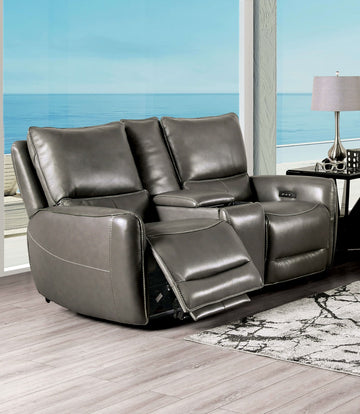 Phineas Gray Power Top Grain Leather Match Reclining Sofa & Loveseat - Ornate Home