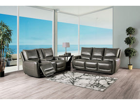 Phineas Gray Power Top Grain Leather Match Reclining Sofa & Loveseat - Ornate Home