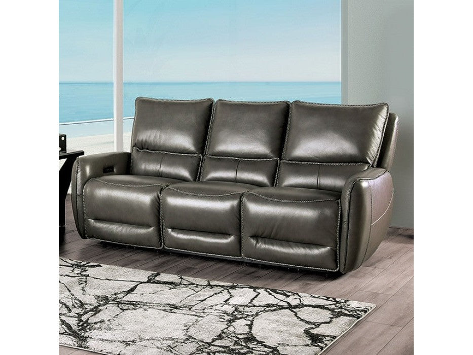 Phineas Gray Top Grain Leather Match Power Reclining Sofa - Ornate Home
